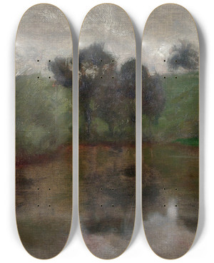 Triptych art skateboard deck of Franz Von Stuck Landscape by Franz Von Stuck (1863-1928)
