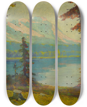 Triptych art skateboard deck of Udovt Ordk Tatra Mountain Lake by udovt ordk (1865-1937)