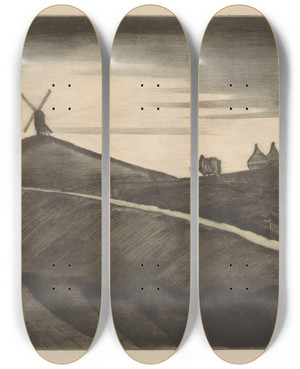 Triptych art skateboard deck of Lodewijk Schelfhout Heuvellandschap Met Ploegende Os Bij Etikhove by Lodewijk Schelfhout (1881-1943)