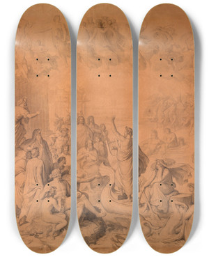 Triptych art skateboard deck of Wilhelm Von Kaulbach The Gods Of Greece by Wilhelm von Kaulbach (1805-1874)