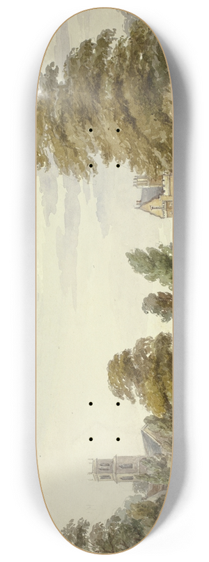 Elizabeth Murray - Cows before Manor House and Church 8.25 inch art skate deck