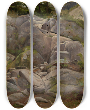 Triptych art skateboard deck of Eugen Bracht Fusssteig Nach Menzenschwand by Eugen Bracht (1842-1921)
