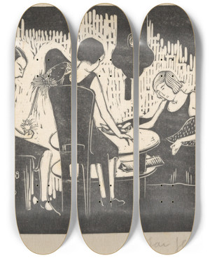 Triptych art skateboard deck of Jac Jongert Vier Vrouwen Zittend Aan Een Tafel by Jac Jongert (1883-1942)