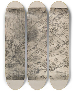 Triptych art skateboard deck of Ernst Ludwig Kirchner Berghang Mit Ziegen by Ernst Ludwig Kirchner (1880-1938)