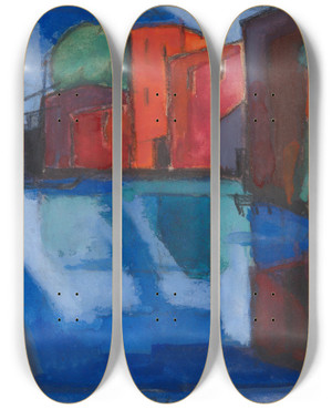 Triptych art skateboard deck of Oscar Bluemner Early Spring Passaicvalley by Oscar Bluemner (1867-1938)