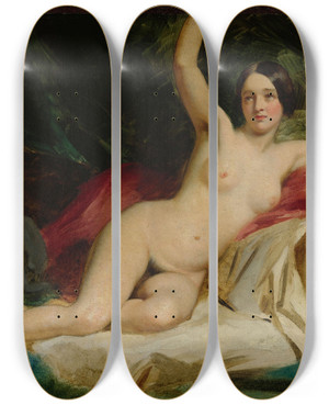 Triptych art skateboard deck of William Etty Reclining Female Nude_2 by William Etty (1787-1849)