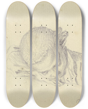 Triptych art skateboard deck of Daniel Nikolaus Chodowiecki Am Tisch Eingeschlafener Knabe by Daniel Nikolaus Chodowiecki (1726-1801)