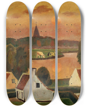 Triptych art skateboard deck of Gustave De Smet Dorpsgezicht by Gustave De Smet (1877-1943)