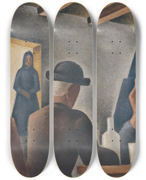 Triptych art skateboard deck of Mikul Galanda In An Inn by Mikulas Galanda (1895-1938)