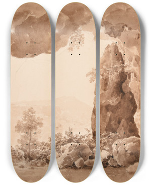 Triptych art skateboard deck of Jacquesraymond Brascassat Grotte by Jacques Raymond Brascassat (1804-1867)