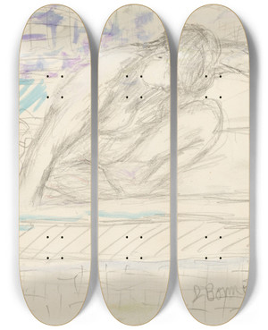 Triptych art skateboard deck of Pierre Bonnard Nu Accroupi by Pierre Bonnard (1867-1947)