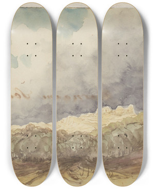 Triptych art skateboard deck of Johannes Tavenraat Landschap by Johannes Tavenraat (1809-1881)