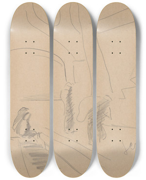 Triptych art skateboard deck of Cyprin Majernk Skicr_16 by Cyprian Majernik (1909-1945)