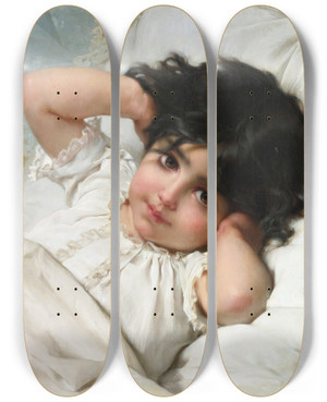 Triptych art skateboard deck of Mile Munier Portrait Of Marielouise by mile Munier (1840-1895)
