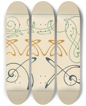 Triptych art skateboard deck of Alphonse Mucha Abstract Design Based On Arabesques_2 by Alphonse Mucha (1860-1939)