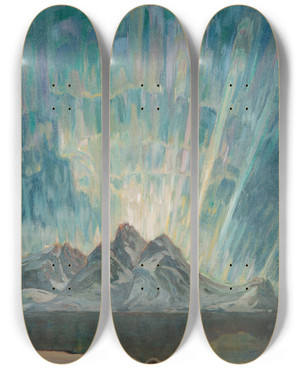 Triptych art skateboard deck of Anna Boberg Northern Lightsstudy From North Norway by Anna Boberg (1864-1935)