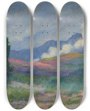 Triptych art skateboard deck of Walter De Navazio Nubes En La Sierra by Walter de Navazio (1887-1921)