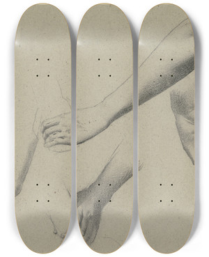Triptych art skateboard deck of Wilhelm Gentz Studies Of Arms And Hands by Wilhelm Gentz (1822-1890)