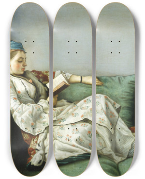 Triptych art skateboard deck of Jeanetienne Liotard Portrait Of Maria Adelaide Of France In Turkishstyle Clothes by Jean-Etienne Liotard (1702-1789)