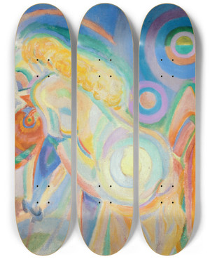 Triptych art skateboard deck of Robert Delaunay Femme Nue Lisant Nude Woman Reading by Robert Delaunay (1885-1941)