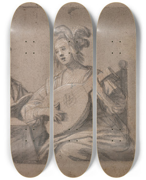 Triptych art skateboard deck of Gerard Van Honthorst Musical Scene by Gerard Van Honthorst (1592-1656)