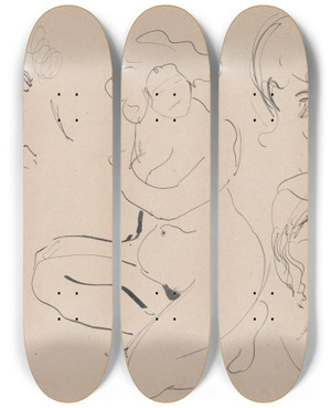 Triptych art skateboard deck of Cyprin Majernk Skicr_2 by Cyprian Majernik (1909-1945)