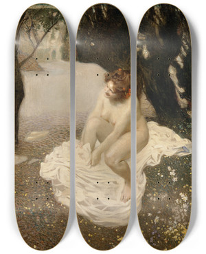 Triptych art skateboard deck of Sigmund Walter Hampel Der Zwerg Und Das Weib by Sigmund Walter Hampel (1868-1949)