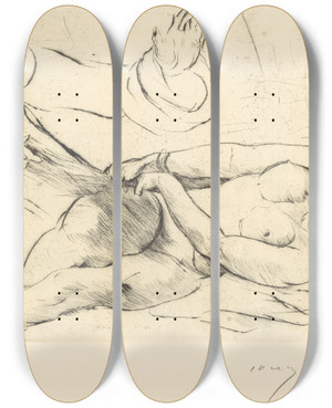 Triptych art skateboard deck of Lovis Corinth Joseph And Potiphars Wife Ii Joseph Und Potiphars Weib Ii by Lovis Corinth (1858-1925)