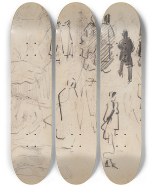 Triptych art skateboard deck of James Ensor Hands Silhouettes by James Ensor (1860-1949)
