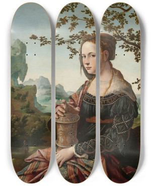 Triptych art skateboard deck of Jan Van Scorel Mary Magdalene by Jan Van Scorel (1495-1562)