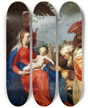 Triptych art skateboard deck of Abraham Bloemaert Adoration Of The Magi by Abraham Bloemaert (1564-1651)