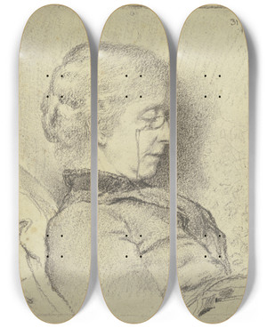 Triptych art skateboard deck of Otto Scholderer Luise Scholderer Reading_2 by Otto Scholderer (1834-1902)