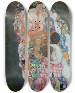 Triptych art skateboard deck of Gustav Klimt Death And Life by Gustav Klimt (1862-1918)