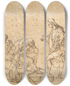 Triptych art skateboard deck of Michelfranois Dandrbardon Joseph And The Twoprisoners by Michel-Franois Dandr-Bardon (1700-1783)