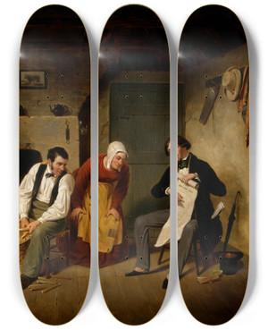 Triptych art skateboard deck of Francis William Edmonds The Speculator by Francis William Edmonds (1806-1863)