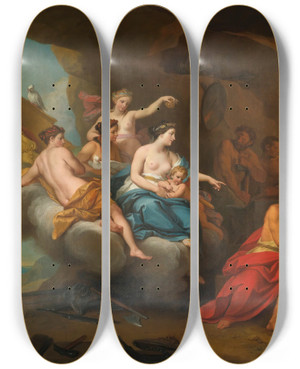 Triptych art skateboard deck of Louis De Boullogne The Younger Venusin The Forge Of Vulcan by Louis de Boullogne the Younger (1654-1733)
