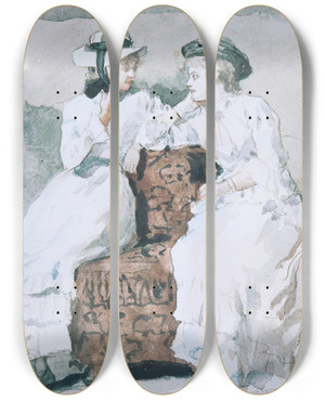 Triptych art skateboard deck of Winslow Homer Two Ladies by Winslow Homer (1836-1910)