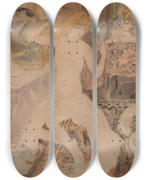 Triptych art skateboard deck of Georges Bottini Femme Sa Toilette by Georges Bottini