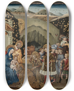 Triptych art skateboard deck of Giovanni Di Paolo The Adoration Of The Magi_1 by Giovanni Paolo Spadino (1403-1482)