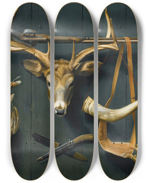 Triptych art skateboard deck of Alexander Pope Jr Trophies Of The Hunt by Alexander Pope Jr 2 (1849-1924) Triptych art skateboard deck of Alexander Pope Jr Trophies Of The Hunt by Alexander Pope Jr 2 (1849-1924)