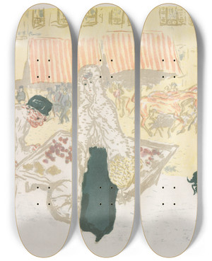 Triptych art skateboard deck of Pierre Bonnard Some Aspects Of Paris Lifethe Pushcart by Pierre Bonnard (1867-1947)