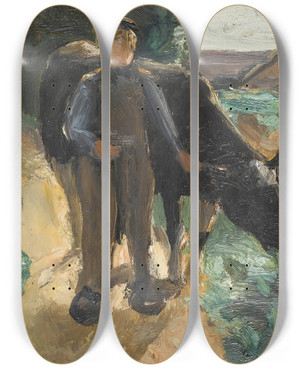 Triptych art skateboard deck of Max Liebermann A Farmer With His Cow by Max Liebermann (1847-1935)