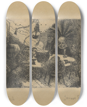 Triptych art skateboard deck of James Ensor Koning Pest_2 by James Ensor (1860-1949)