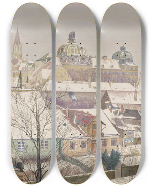 Triptych art skateboard deck of Max Kahrer Klosterneuburg Im Winter by Max Kahrer (1878-1937) Triptych art skateboard deck of Max Kahrer Klosterneuburg Im Winter by Max Kahrer (1878-1937)