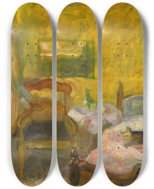Triptych art skateboard deck of Thorvald Erichsen Interior_2 by Thorvald Erichsen (1868-1939)