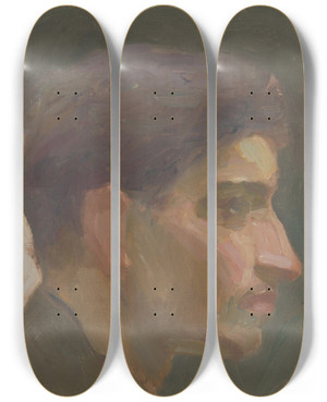 Triptych art skateboard deck of Eduard Putra Head Study Of A Young Man by Eduard Putra (1883-1915)
