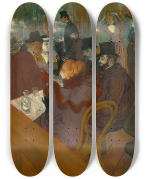 Triptych art skateboard deck of Henri De Toulouselautrec At The Moulin Rouge by Henri de Toulouse-Lautrec (1864-1901)