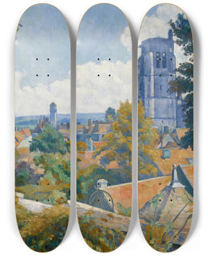 Triptych art skateboard deck of Emile Bernard Vue Sur Tonnerre Avec Lglise Notre Dame by Emile Bernard (1868-1941)