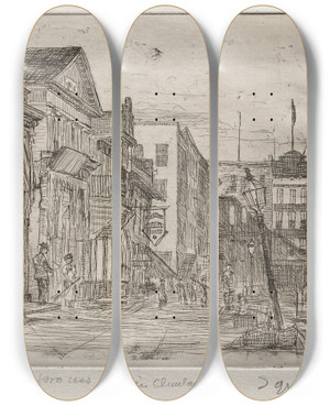 Triptych art skateboard deck of Otto Henry Bacher The Square by Otto Henry Bacher (1856-1909)