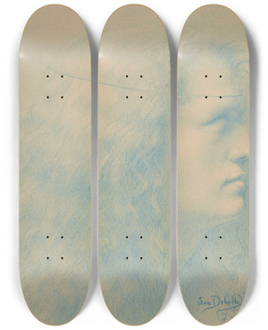 Triptych art skateboard deck of Jean Delville Tte De Femme De Profil Ou Parsifal by Jean Delville